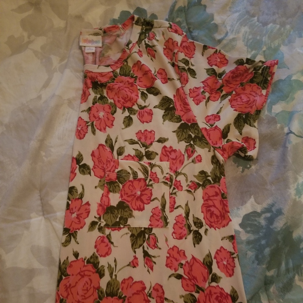 LuLaRoe Size Large Carly Dress Pink Roses Floral